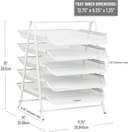 Mind Reader 5-Tier Paper Tray Organizer, Vertical Desktop File Storage Rack, Office, Metal Mesh, Black