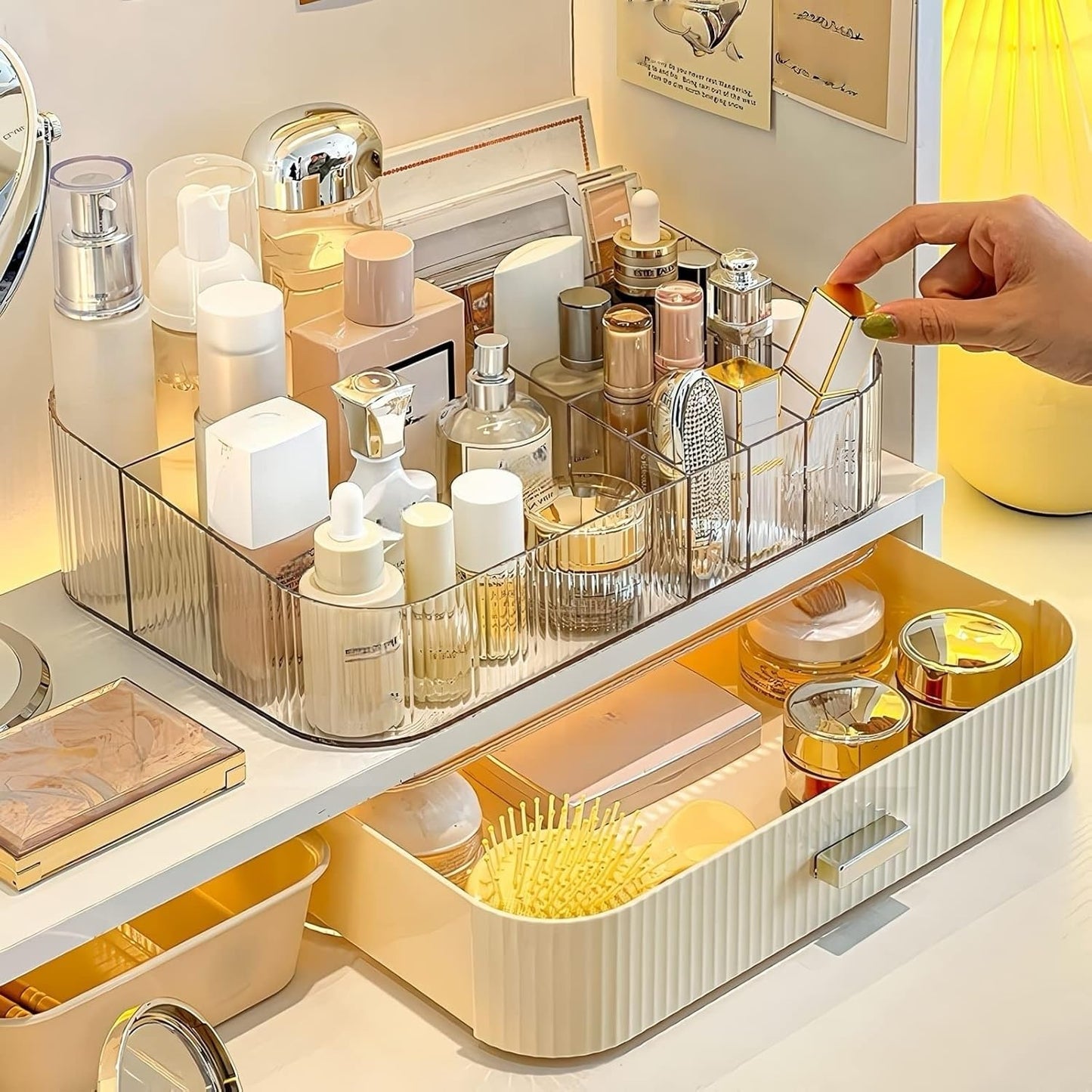 Stackable Cosmetics Organizer Drawers, Bathroom Vanity Makeup Organizers and Storage, Ideal for Desk and Dresser Countertops, Great for Palette, Skincare, Lipsticks, Nail Care. Green