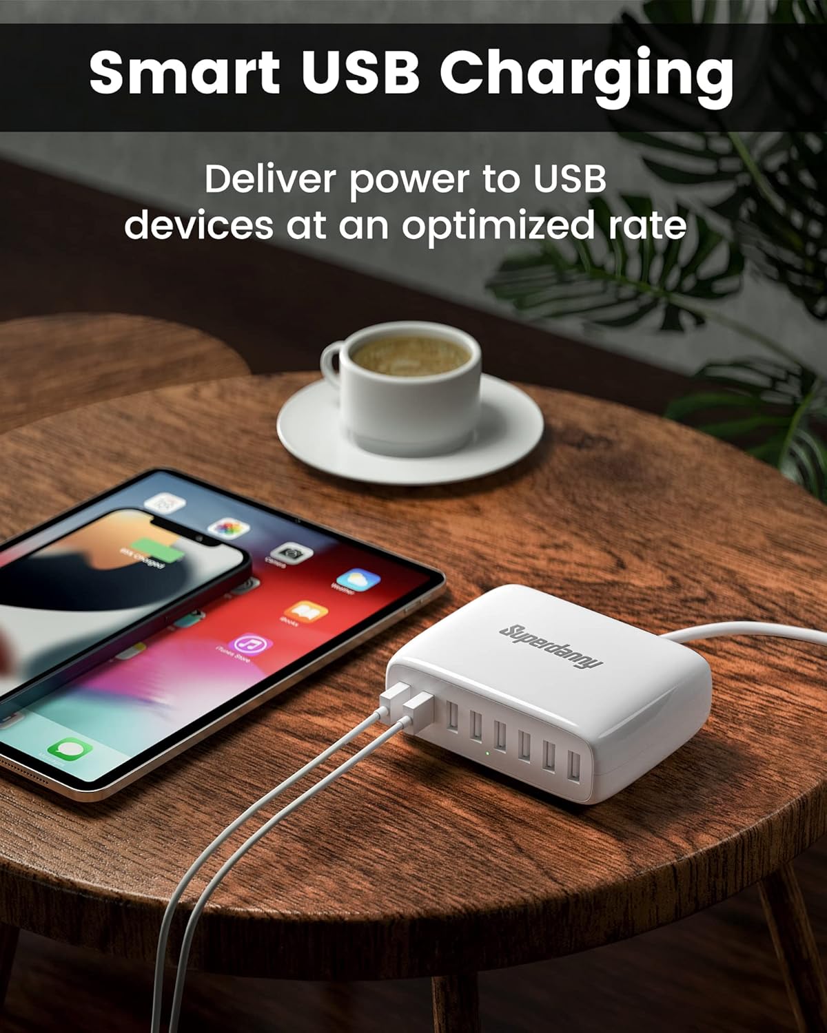 USB Charger Station, SUPERDANNY 8-Port Desktop Charging Station for Multiple Devices, Compatible with iPhone 11/X/Xs/Max/XR/SE/8/Plus, iPad Pro/Air/Mini, AirPods, Galaxy S10 Note, LG, and More, Black
