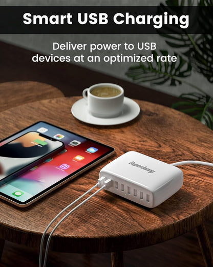 USB Charger Station, SUPERDANNY 8-Port Desktop Charging Station for Multiple Devices, Compatible with iPhone 11/X/Xs/Max/XR/SE/8/Plus, iPad Pro/Air/Mini, AirPods, Galaxy S10 Note, LG, and More, Black