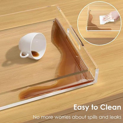 2 Pack Serving Tray with Handles, Clear Acrylic Tray for Serving Food, Large Outdoor Food Trays for Eating, Lucite Acrylic Trays for Appetizer, Pizza, Fruit and Drinks, Unbreakable, 16"×12"