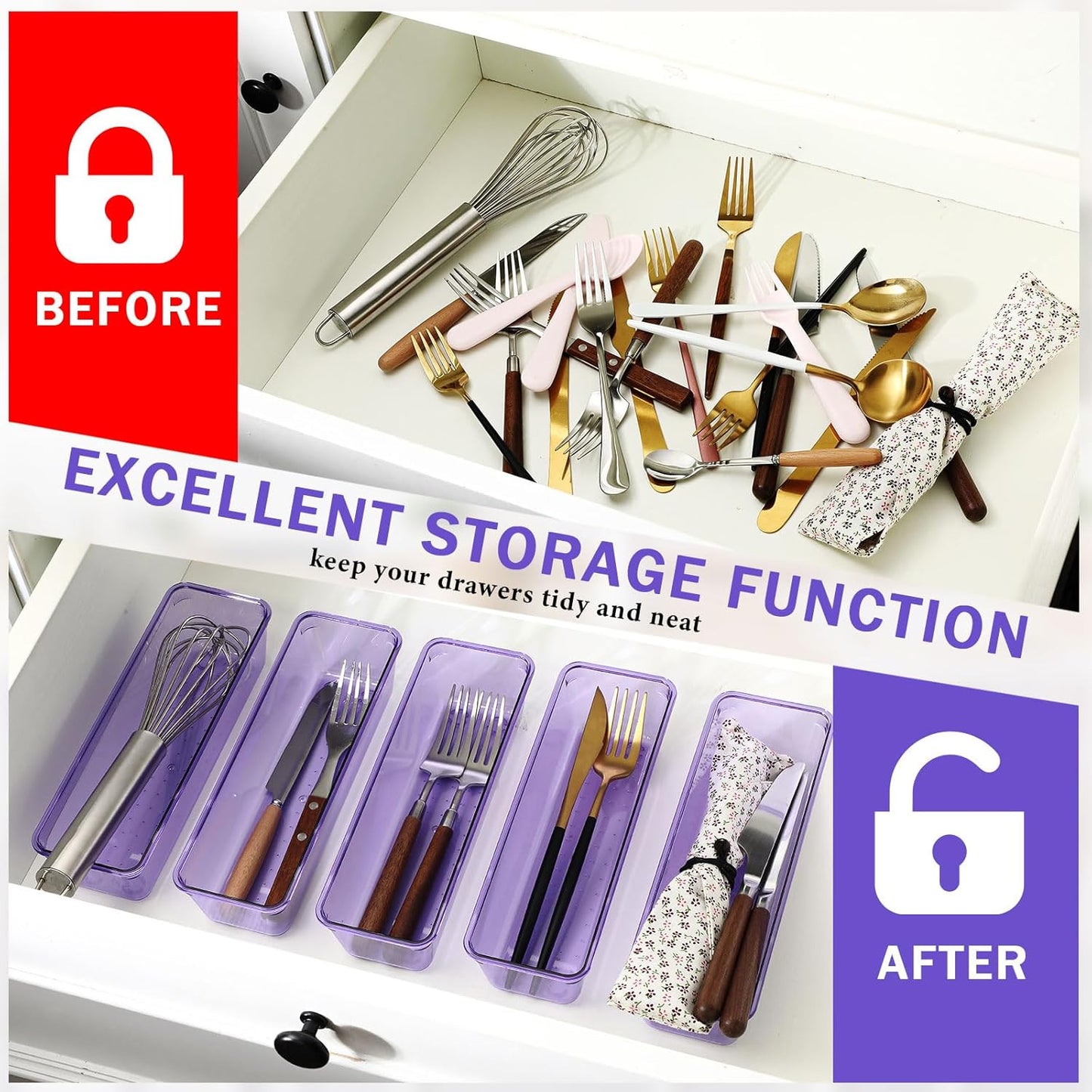 Maitys 12 Pcs Clear Drawer Organizer 9 x 3 x 2 Inches Plastic Rectangle Trays Makeup Vanity Storage Bins and Kitchen Drawers Dividers for Office Desk Silverware Kitchen Utensils(Clear)