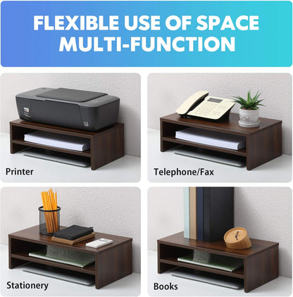 FITUEYES Monitor Stand - 2 Tier Computer Monitor Riser Shelf, Wood Desktop Stand for Laptop Computer Screen, Desk Organization, Office Supplies