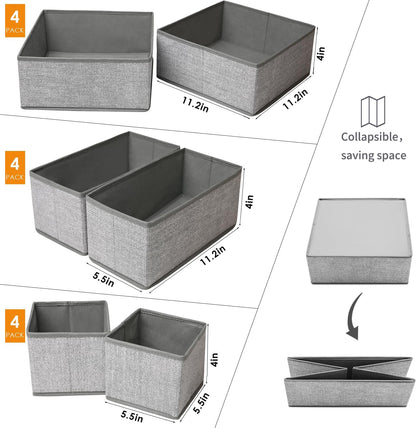 Criusia Foldable Underwear Drawer Organizer, Closet Dividers, Storage Box for Clothes, Socks (6 Bins, Gray)