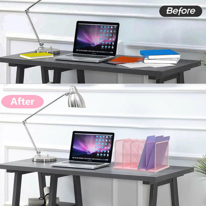 Kuntine.B Desk File Organizer 5 Sections Upright Mesh Desktop Organizer File Sorter Office Organization File Holder for Home, Office & Classroom