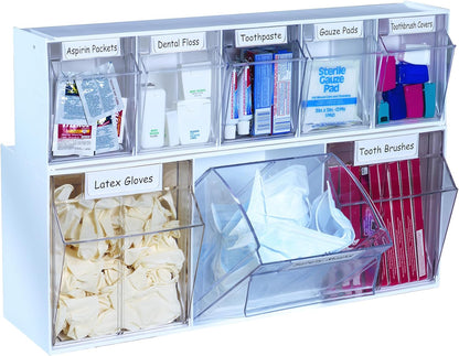 Deflecto Interlocking Tilt Bin, 9 Bin Unit, Clear and White, 23-5/8” x 3-5/16” x 2-5/8” (20903OP)