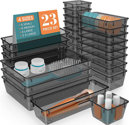 StorMiracle 28 PCS Clear Plastic Drawer Organizers Set, 4 Size Desk Drawer Organizer Trays for Makeup, Jewelry, Kitchen Utensils, Gadgets and Office Accessories