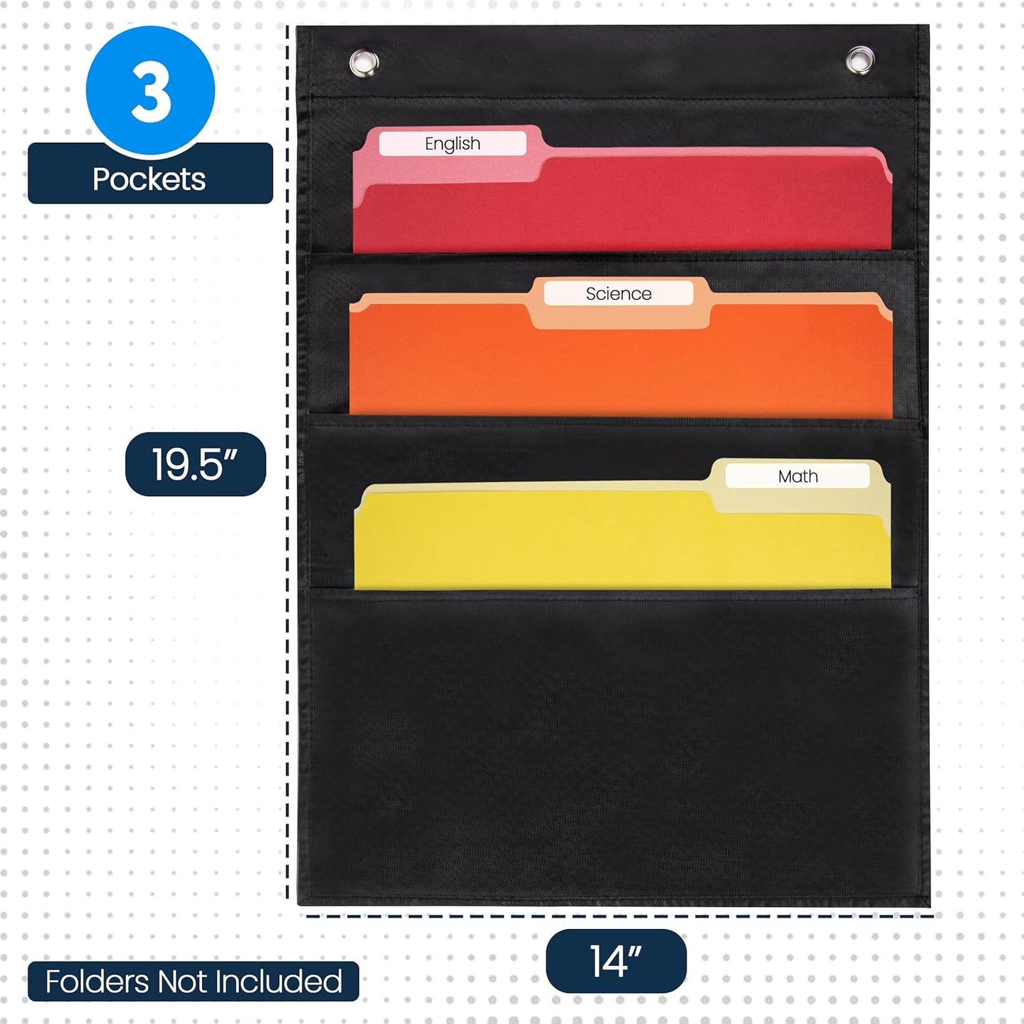 Essex Wares - 7 Pocket File Pocket Chart, Black, Tall - Versatile Wall Hanging File Folder Organizer for Classroom, Office, Home, and More - Wall Folder Organizer - 7 Pockets