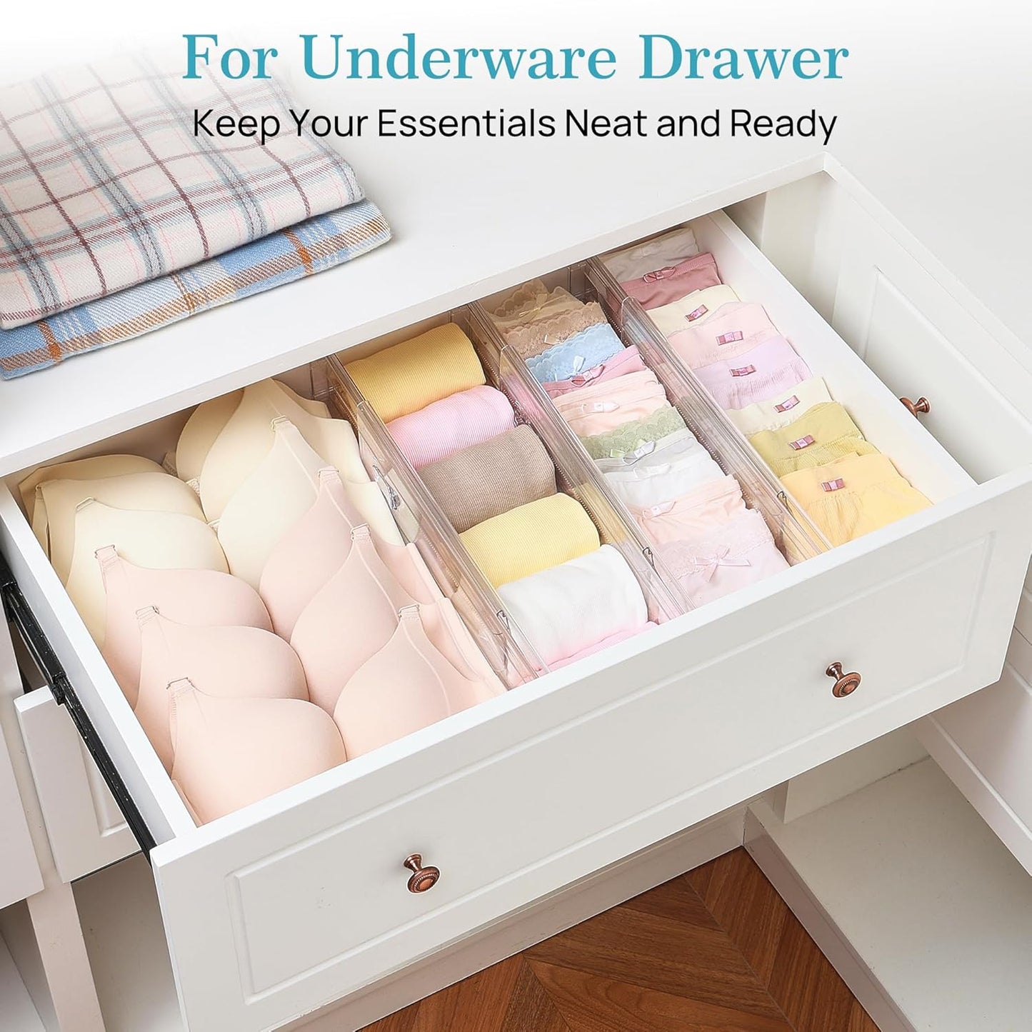 Vtopmart 8 Pack 6" Tall Upgrade Drawer Dividers for Big and Deep Drawer, 12.8"-22.3" Adjustable Expandable Dresser Drawer Organizer, Clear Plastic Separators for Dresser, Baby Supplies, Kitchenware