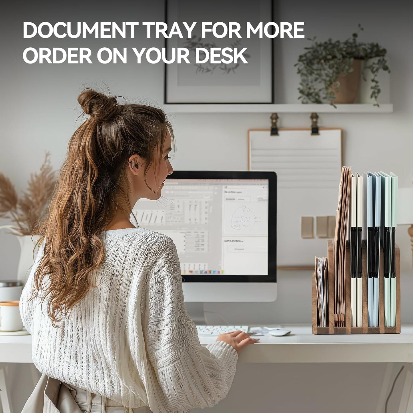 KIRIGEN Desktop File Document Holder Stand 7 Slots Mail Paper Organizer Desk Sorter Holder for File Document Organizer Stand for Home Office Natural (7KWJJ-NA)