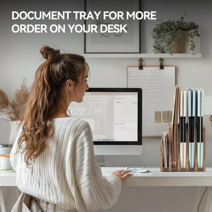 KIRIGEN Desktop File Document Holder Stand 7 Slots Mail Paper Organizer Desk Sorter Holder for File Document Organizer Stand for Home Office Natural (7KWJJ-NA)