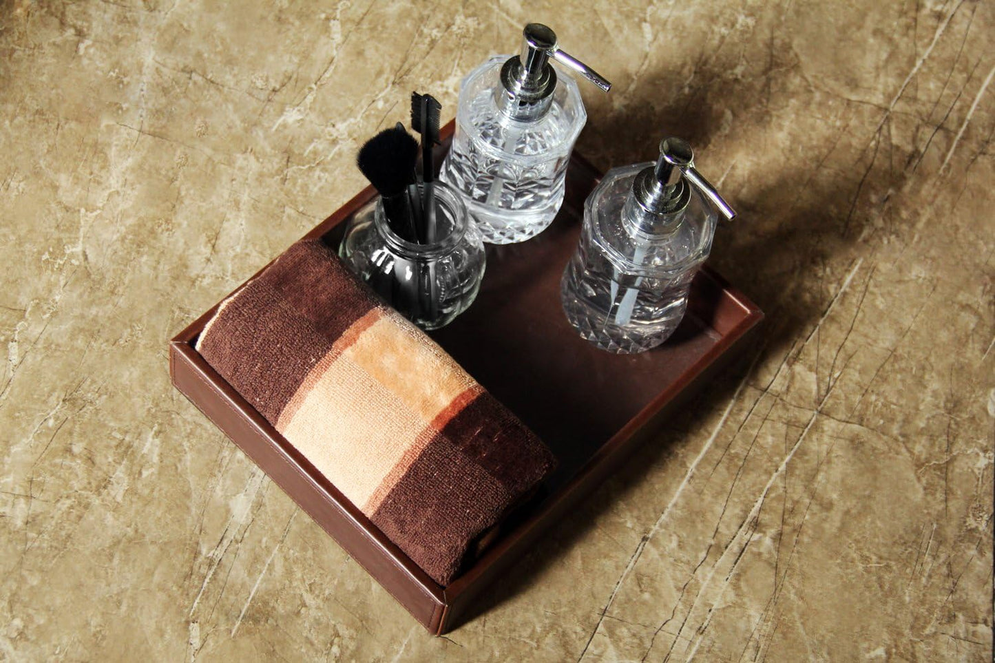 Vixdonos Valet Tray Nightstand Organizer Leather Catchall Tray for Perfume,Jewelry,Key and Remote on Counter or Dresser(Black)