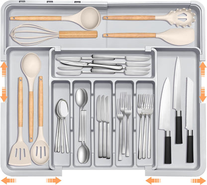 Spaclear Silverware Organizer Expandable Kitchen Utensil Drawer Organizer Large BPA Free Adjustable Cutlery Silverware Tray for Spoons Forks Knives Storage Divider for Kitchen Flatware 6-9 Slots Black