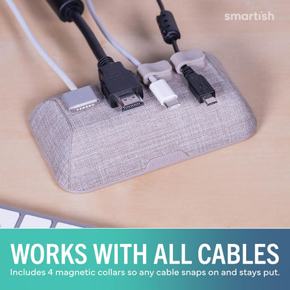 Smartish® Magnetic Cord Holder - Cable Wrangler Organizer with Magnet Clips for Charger Management on Desktop, Nightstand for USB-C + Lightning - Lightly Toasted Beige