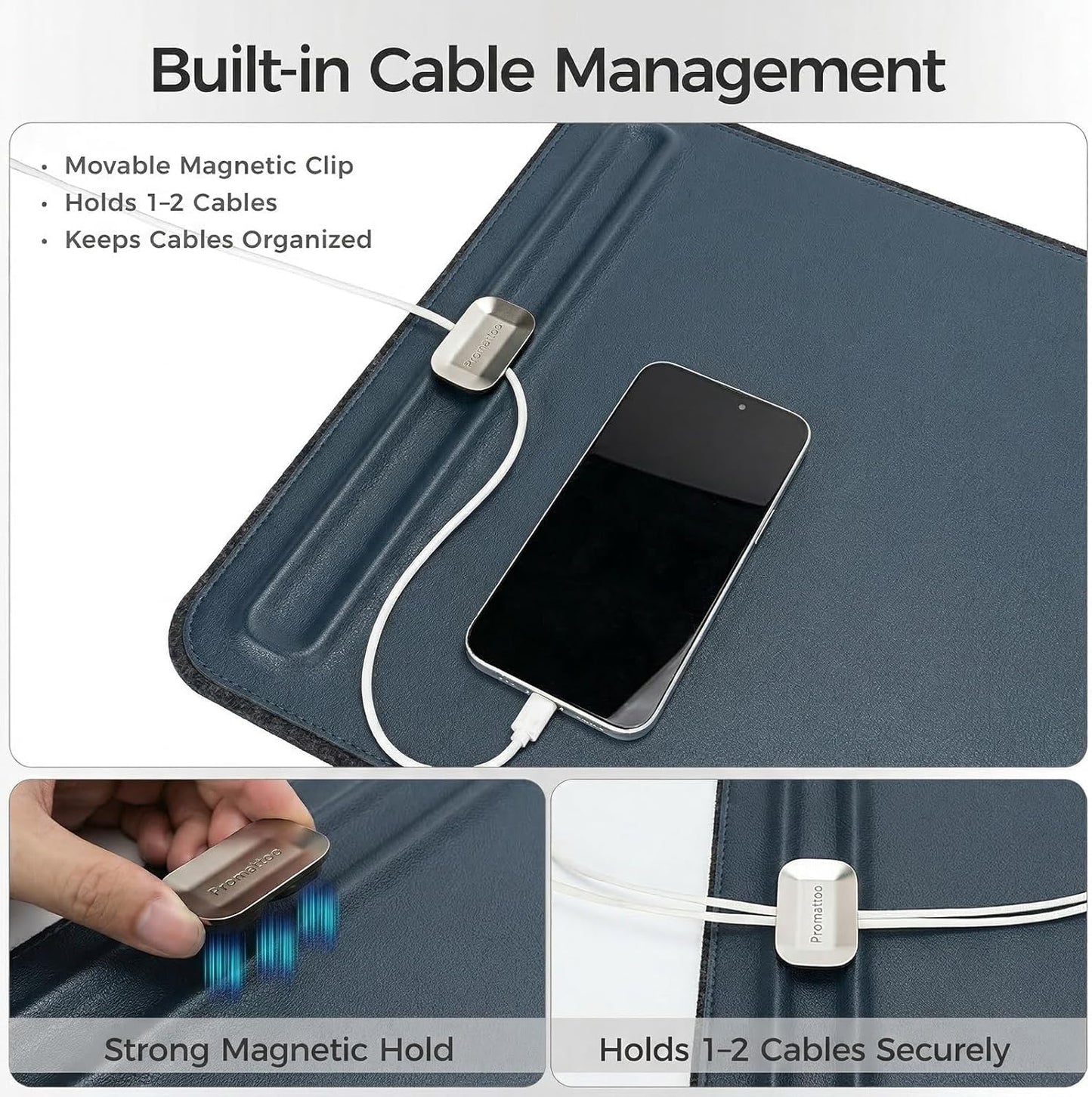 Desk Mat – Double-Sided Vegan Leather & Felt | Built-In Magnetic Cable Organizer & File Storage | Premium Workspace Pad for Office, Gaming & Creative Professionals-（Green）