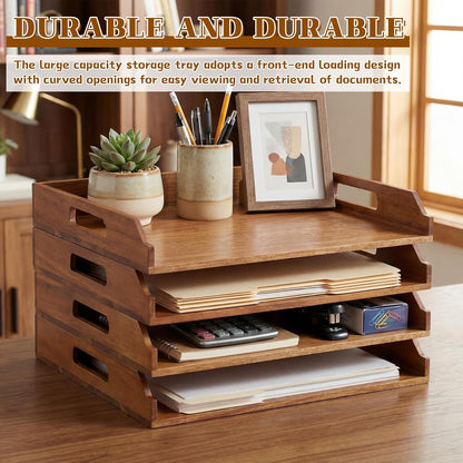 AceOrbit 6 Pcs Stackable Paper Tray Bamboo Wood Desk Organizer Letter Tray 6 Tier Wooden File Organizer Desk Shelf for Documents, Letter Sorter, Envelopes and Magazine Holder