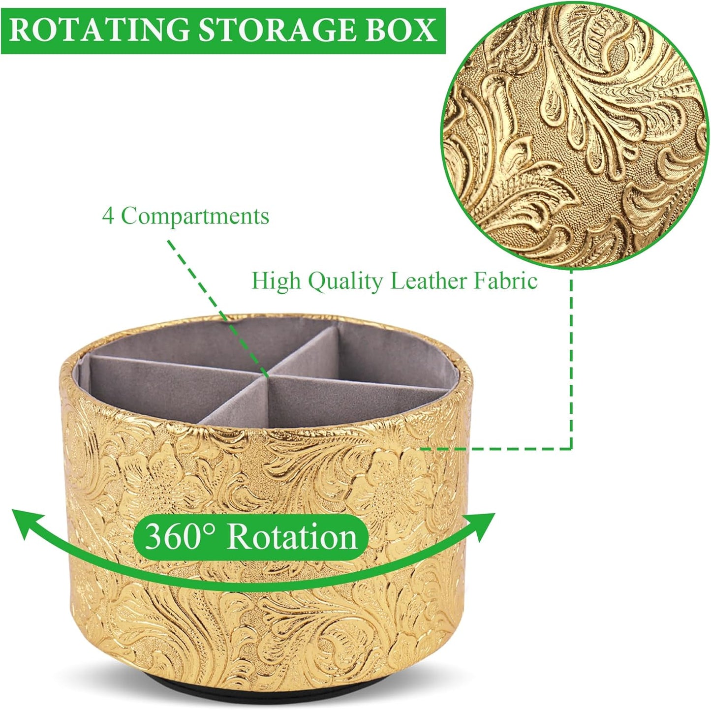 lizimandu Round Leather Art Supply Organizer,Remote Control Holder,360 Degree Spinning,Multi-Functional Pencil Holder,4 Compartments Desktop Stationary Organizer(1-Gold) - Colors B