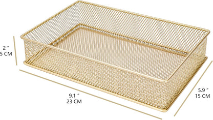 Annova Stackable Mesh Drawer Cabinet and Shelf Organizer Bins Storage Basket School Office Supply Holder Tray- Set of 2 (Gold, 3x3x2 Inch)