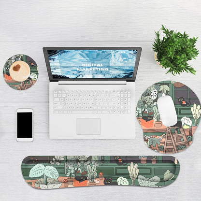Ergonomic Mouse Pad with Wrist Rest and Keyboard Wrist Rest, Memory Foam Wrist Rest for Computer Keyboard, Easy Typing, Pain Relief, Mouse Pad Wrist Support for Gaming,Office, Laptop, Black Flower