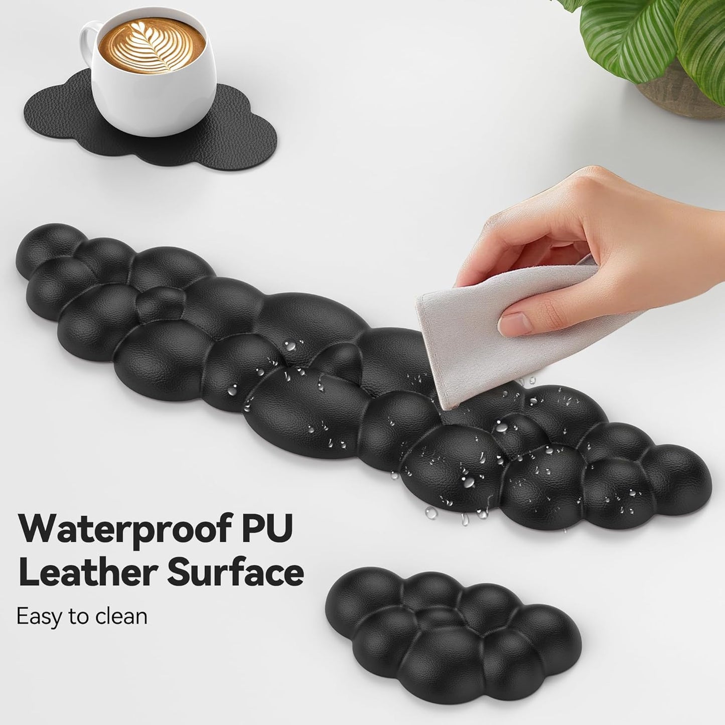 TECKNET Cloud Keyboard Wrist Rest Set, Cloud Wrist Rest with Non-Slip Base, PU Leather Wrist Pad for Keyboard with Ergonomic Memory Foam for Computer Laptop Office Gaming and Pain Relief, White