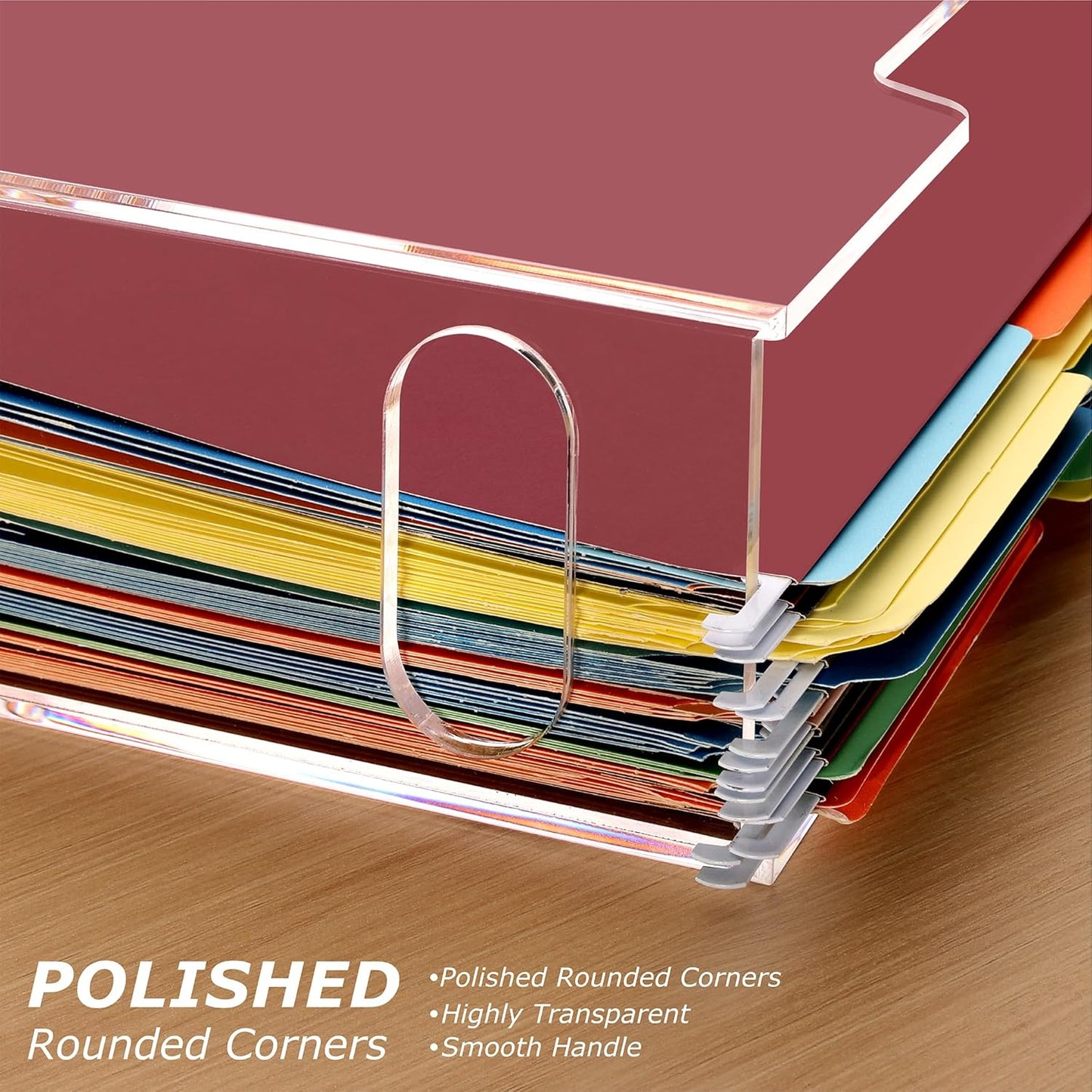 Acrylic File Folder Organizer, Clear Hanging File Organizer Box for Letter Size, Desktop File Holder with Handles, Slim Filing Storage Box for Desk Office Home Work -1 Pack