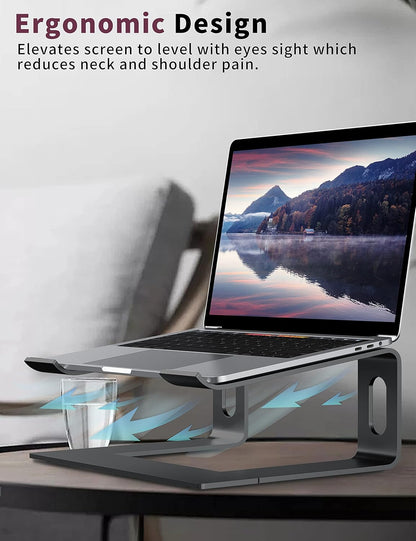 ALASHI Laptop Stand for Desk, Aluminum Computer Riser, Ergonomic Notebook Holder, Detachable Metal Laptops Elevator, PC Cooling Mount Support 10 to 15.6 Inches Notebook, Black