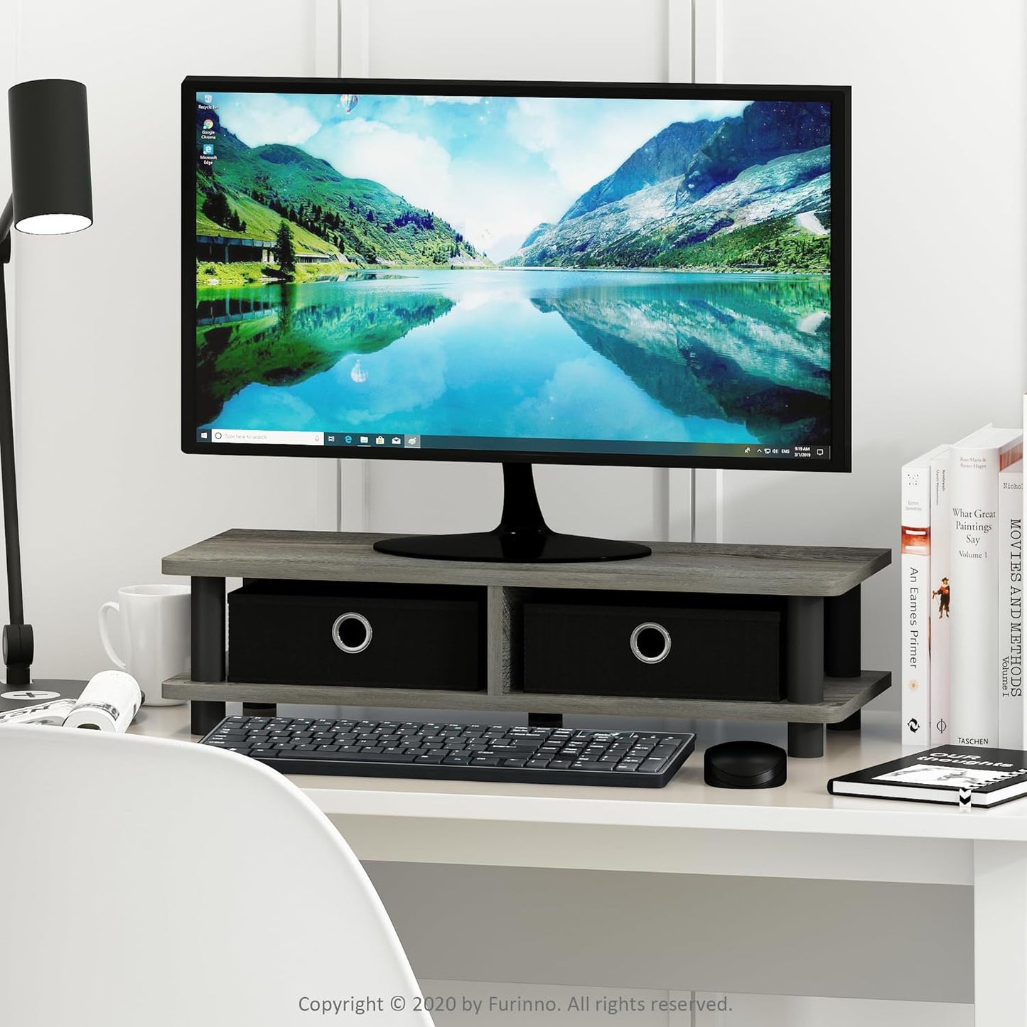 Furinno Turn-N-Tube Corner Monitor Riser Stand with Stainless Steel Tubes, Americano