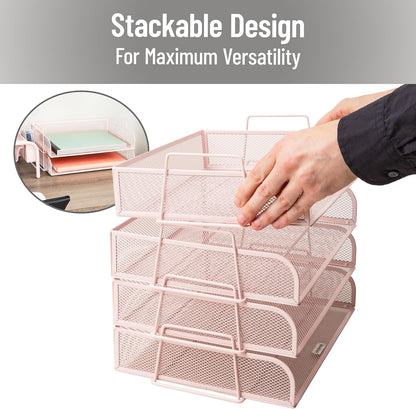 Mind Reader Stackable Paper Tray, Desktop Organizer, File Storage, Office, Metal Mesh, 4 Pcs., Black