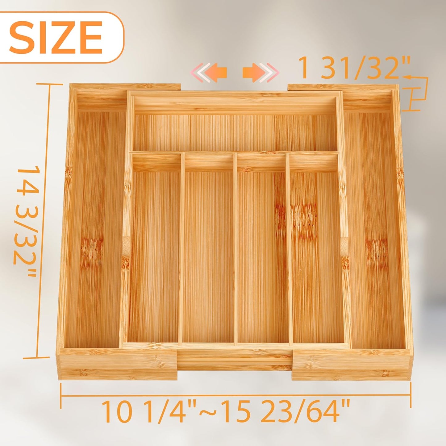 BAMEOS drawer organizer flatware organizer cutlery tray silverware organizer expandable adjustable bamboo drawer organizer kitchen bathroom
