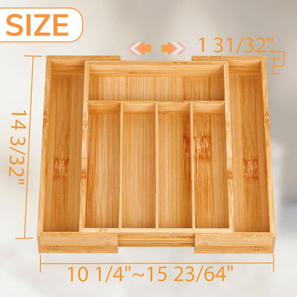 BAMEOS drawer organizer flatware organizer cutlery tray silverware organizer expandable adjustable bamboo drawer organizer kitchen bathroom