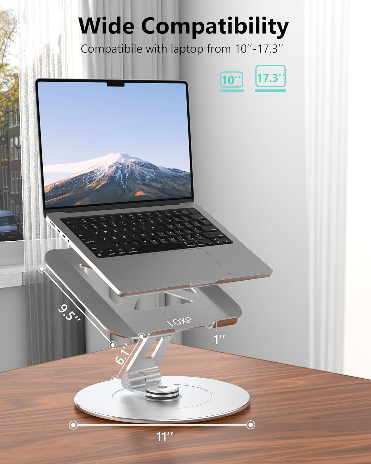 LOXP Adjustable Laptop Stand for Desk, Metal Foldable Laptop Riser, Ventilated Cooling Lectern, Ergonominc Computer Notebook Stand for Desk Compatible with 10-15.6“ Laptops