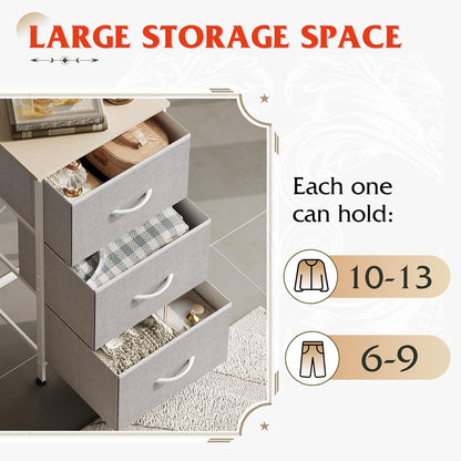 WLIVE Dresser with 3 Drawers, Fabric Nightstand, Cabinet with Wheels, Organizer Storage Dresser for Bedroom, Office, Entryway, Closets, Sturdy Steel Frame, Wood Top, Easy Pull Handle, White