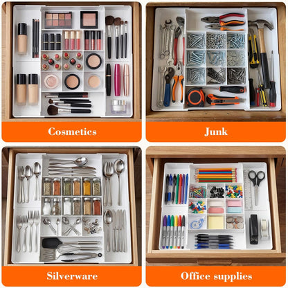 Briwooody 1 Pcs Large Expandable Acrylic Drawer Organizers, Grid Adjustable Drawer, Dividers Organizer for Desk, Makeup, Jewelry, Office, Kitchen Supplies (Clear,5 Compartments)