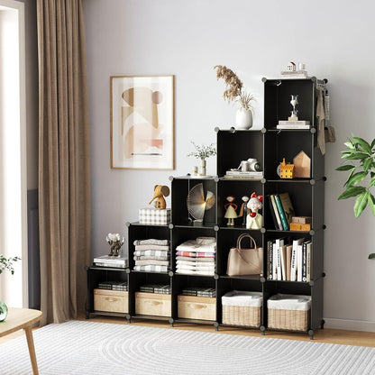 AWTATOS Cube Storage Organizer, 16 Cube Closet Organizer, Stackable Storage Cube Shelves, DIY Portable Closet Clothes Organizer Shelving for Bedroom, Closet, Wardrobe, Bathroom, White
