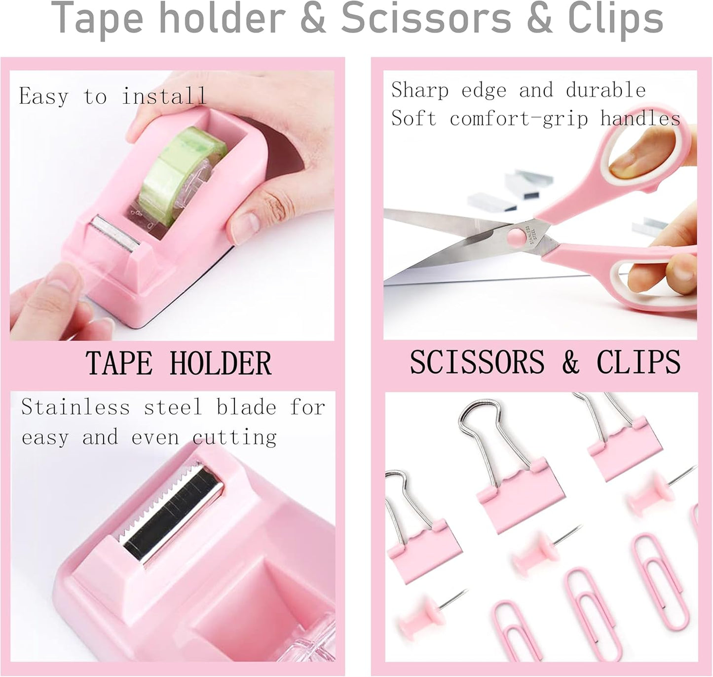 Gold Desk Accessories, Office Desk Organizers and Accessories 360°Pen Holder Acrylic Stapler Set, Phone Holder, Ballpoint Pen, Scissor, Binder Clips, Ruler, Transparent Glue, Sticky Note and Staples.