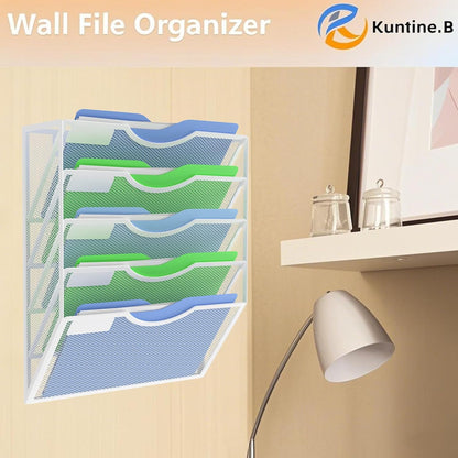Kuntine.B Wall File Organizer Office Hanging Magazine Holder Wall File Organizer for Office Home (Black, 5 Tier)