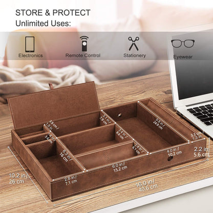 SITHON Valet Tray Desktop Organizer - 8 Compartments Catchall EDC Tray PU Leather Bedside Vanity Nightstand Caddy Coin Box Key Jewelry Storage Organizer, Black