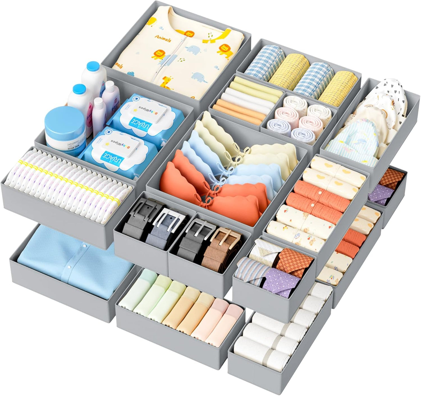 DIMJ Drawer Organizer Clothes - 20 Pack Closet Drawer Organizer Bins for Baby Clothes Storage, Fabric Dresser Organizer for Nursery Bedroom, Foldable Small Drawer Dividers for Underwear Socks