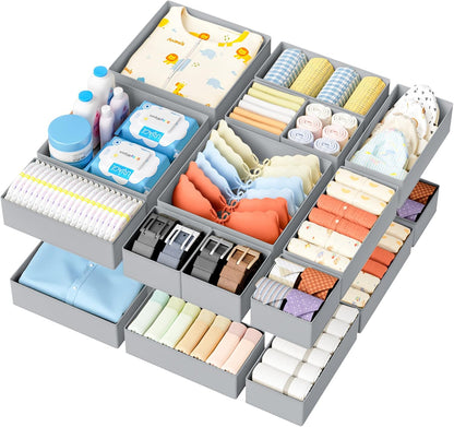 DIMJ Drawer Organizer Clothes - 20 Pack Closet Drawer Organizer Bins for Baby Clothes Storage, Fabric Dresser Organizer for Nursery Bedroom, Foldable Small Drawer Dividers for Underwear Socks