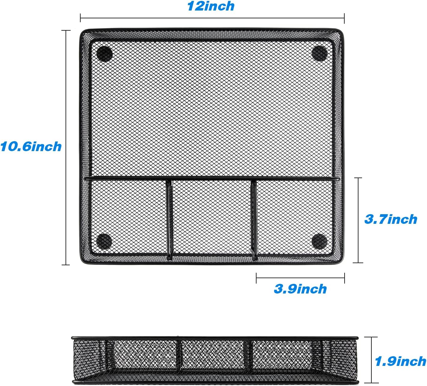 VyGrow Desk Drawer Organizer Tray, Metal Mesh Drawer Organizers Office, 6 Adjustable Compartment, Desk Organizer Tray for Home Office 12.87L x 8.73D x 1.96H inch, Black, 1PC Medium