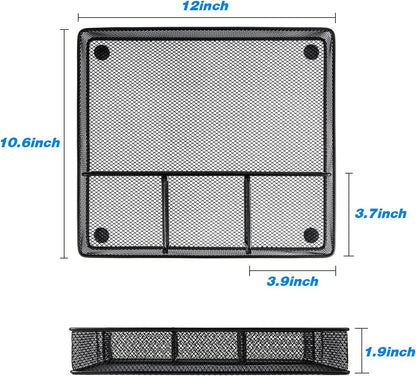 VyGrow Desk Drawer Organizer Tray, Metal Mesh Drawer Organizers Office, 6 Adjustable Compartment, Desk Organizer Tray for Home Office 12.87L x 8.73D x 1.96H inch, Black, 1PC Medium