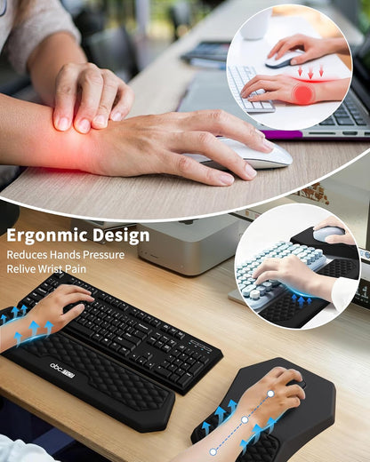 Ergonomic Mouse Pad and Keyboard Wrist Rest Support Set, Massage Design Mousepad for Carpal Tunnel Pain Relief, Memory Foam, Non-Slip PU Base for Computer Desk, Baby Blue