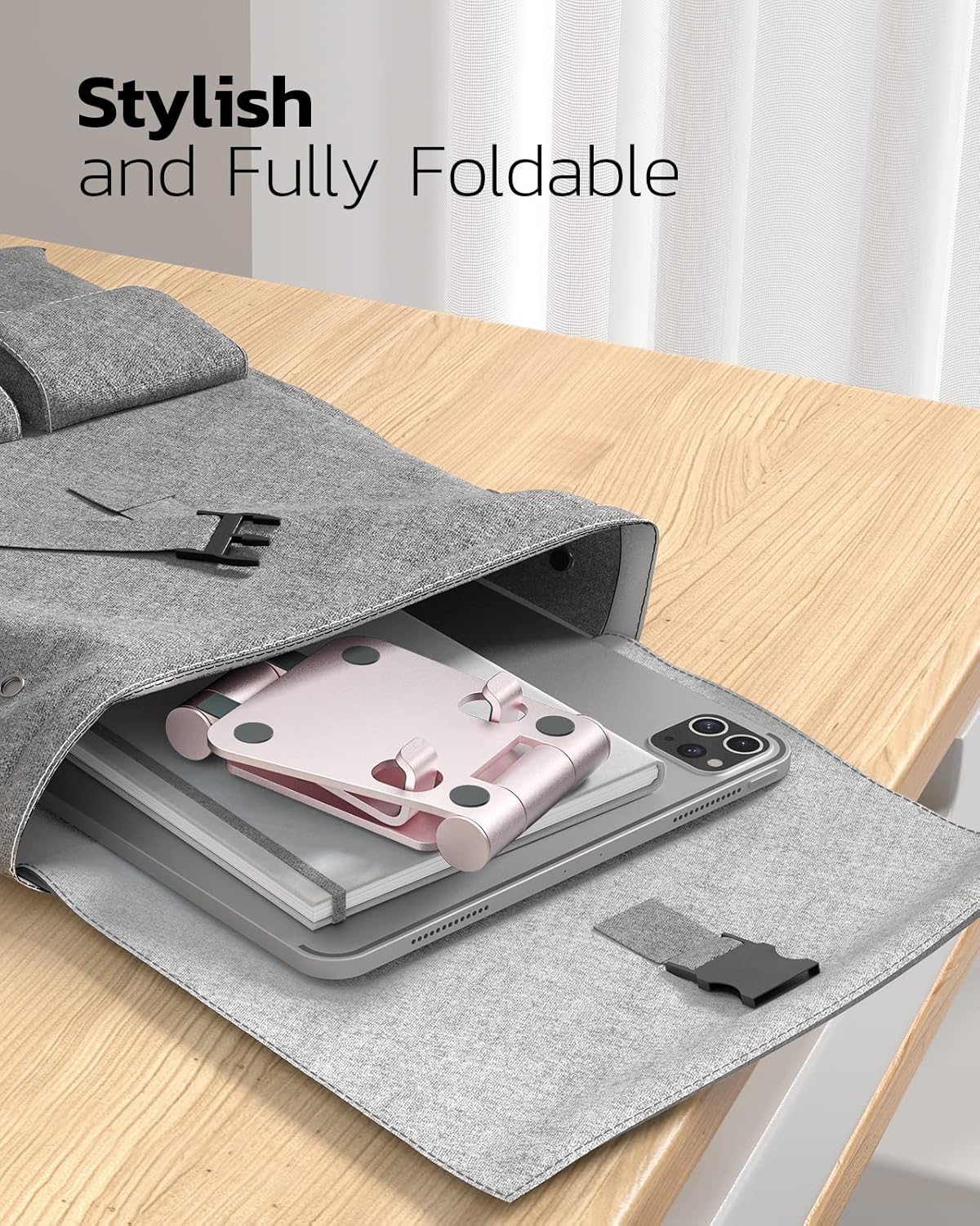 Nulaxy Dual Folding Cell Phone Stand, Fully Adjustable Foldable Desktop Phone Holder Cradle Dock Compatible with iPhone 17 16 15 14 13 12 11 Pro Max Xs Xr X 8, Nintendo Switch, All Phones