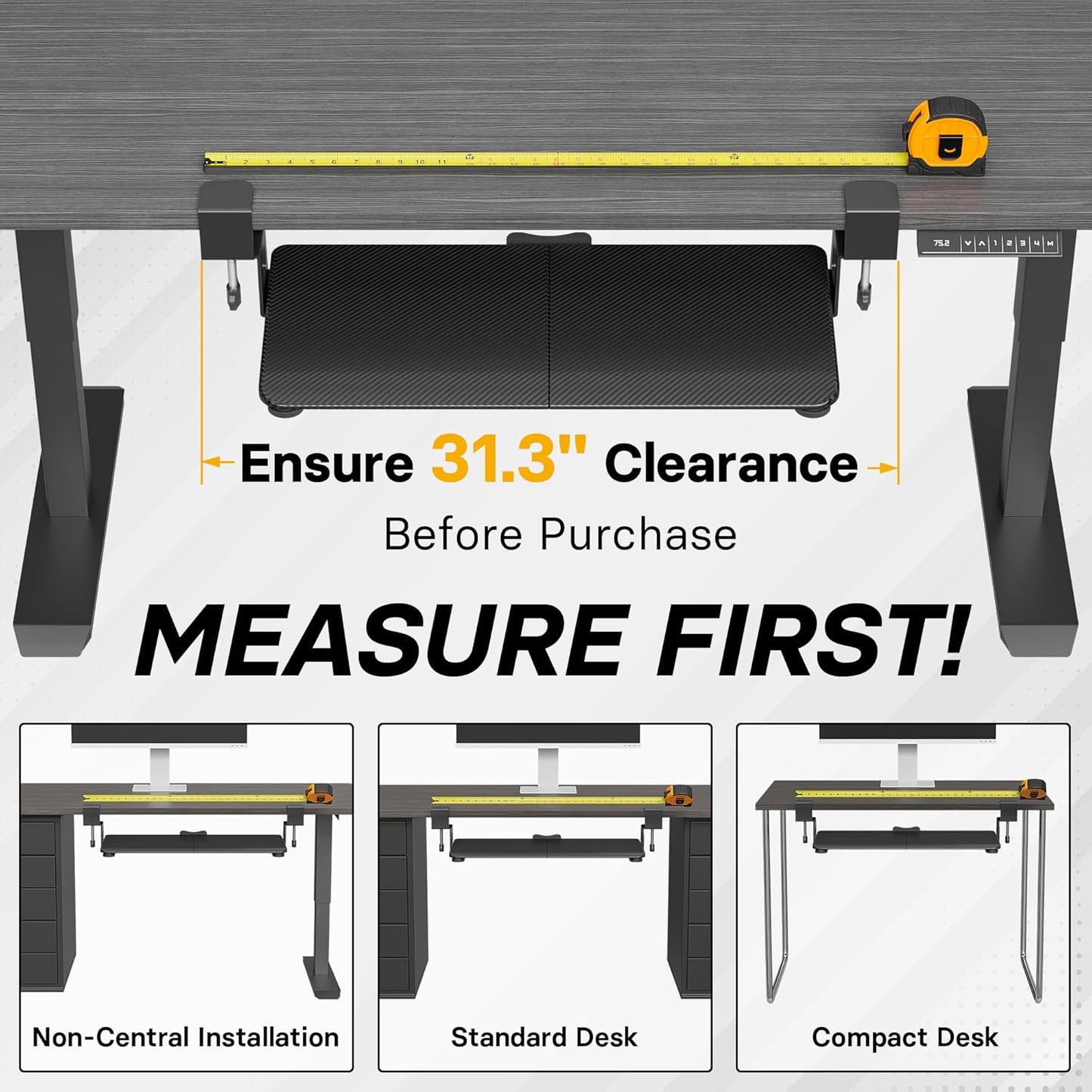 BONTEC KMT01 Under Desk Keyboard Tray, Pull-Out Keyboard & Mouse Platform with C-Clamp, 25.6 x 11.8 in Space-Saving Ergonomic Slide-Out Drawer, Black