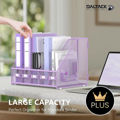 DALTACK 5 Vertical Compartments Magazine File Holder, Binder Organizer, Metal Desk Organizers for Office Home School Classroom Organization, Black