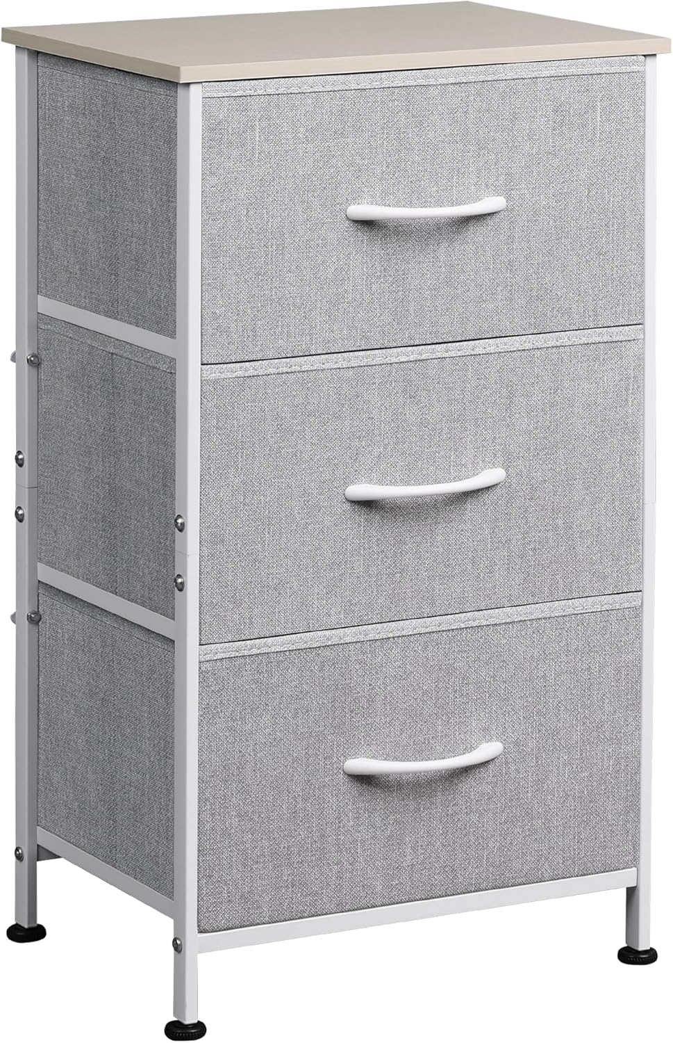 WLIVE Dresser with 3 Drawers, Fabric Nightstand, Cabinet with Wheels, Organizer Storage Dresser for Bedroom, Office, Entryway, Closets, Sturdy Steel Frame, Wood Top, Easy Pull Handle, White