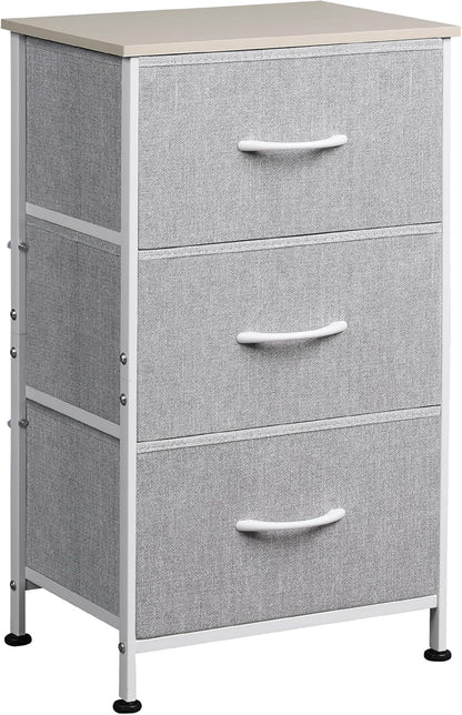 WLIVE Dresser with 3 Drawers, Fabric Nightstand, Cabinet with Wheels, Organizer Storage Dresser for Bedroom, Office, Entryway, Closets, Sturdy Steel Frame, Wood Top, Easy Pull Handle, White