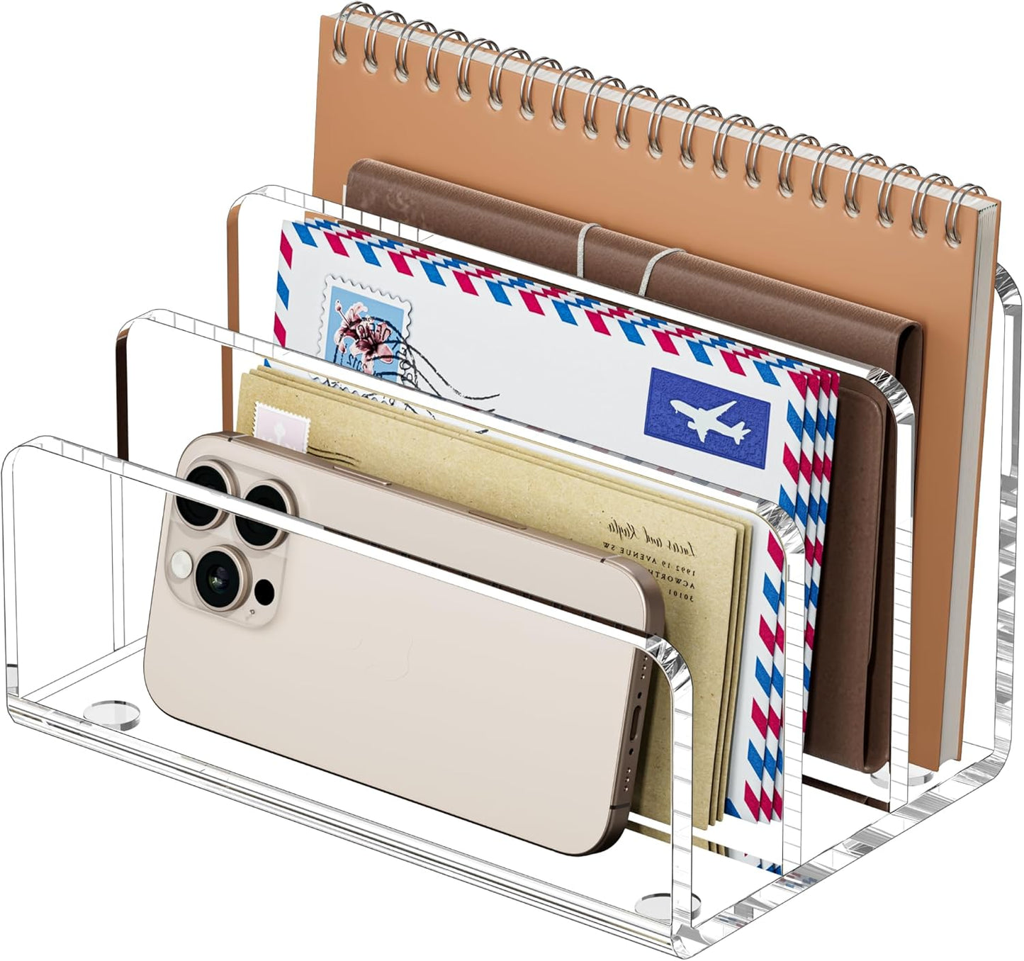 FUCDTEFC Desk Mail Organizer, 2 Section Clear Acrylic File Holder Letter Organizer, Vertical Lightweight Modern Envelope Holder Desk Accessories & Workspace Organizers for Office, Home, School