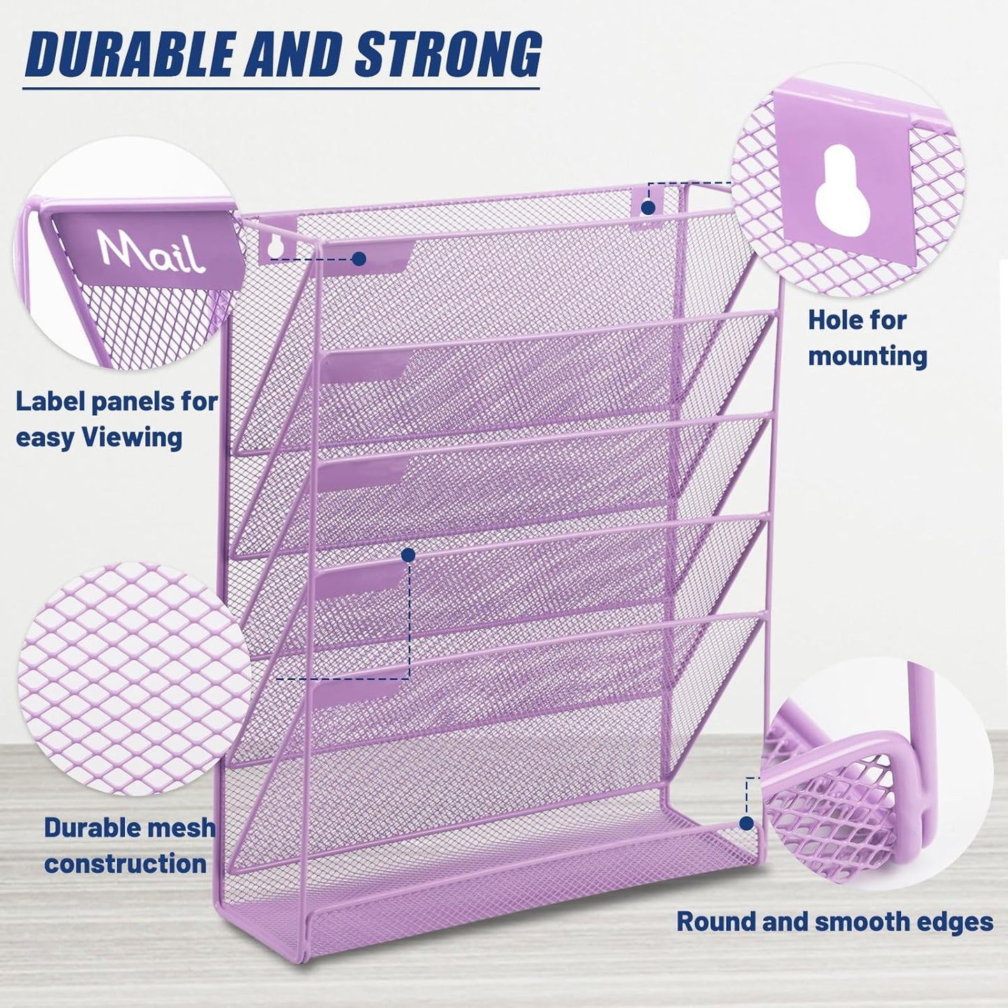 EASEPRES Desk File Organizer Mesh 6-Tier, Hanging Wall Mount Document Organization Stand, Desktop Vertical Mail Paper Folder Holder Rack with Bottom Tray for Office Home Cubicle Countertop, Black