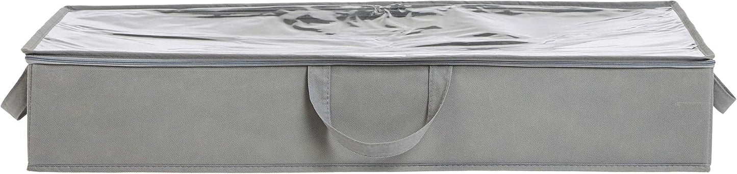 Amazon Basics Under Bed Storage Bags for Clothes and Blankets, Foldable Fabric Zipper Container with Clear Window and Reinforced Handles, Space Saving, 18 x 42 x 6 inches, Gray, 2-Pack